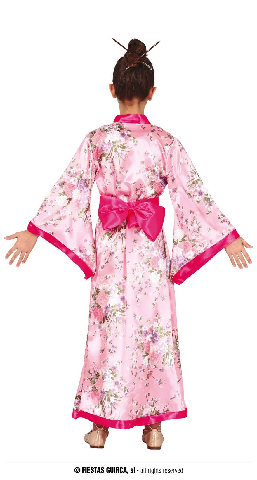 Disfraz de Geisha Rosa Largo para Niña Orientales Infantiles Guirca